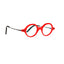 Red eyeglasses with black arms on a white background
